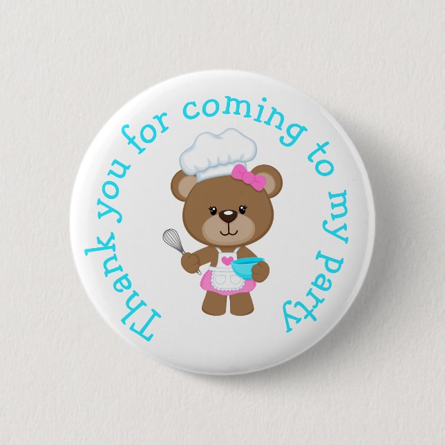 Baking Bear Birthday Party 'Thank you for coming' 6 Cm Round Badge (Front)