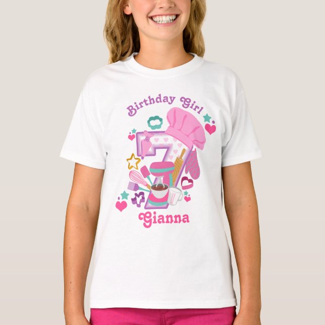 Baking Birthday Girl Chef Seventh Birthday Shirts (Front)