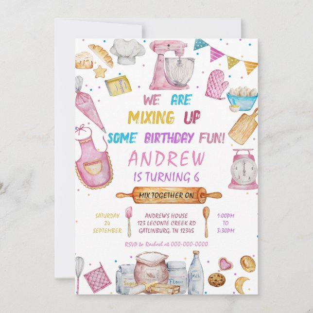 Baking Birthday Party Girl Cooking Invitation (Front)