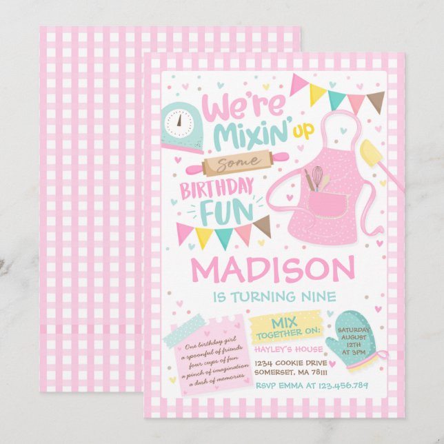 Baking Birthday Party Girly Cooking Birthday Party Invitation (Front/Back)