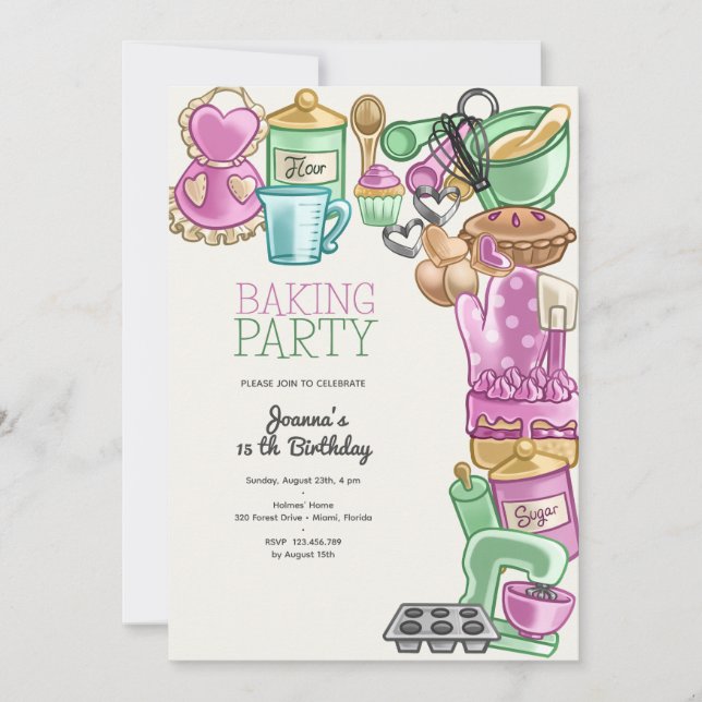 Baking birthday party invitation (Front)