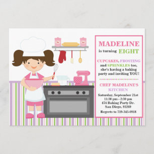 Baking Birthday Party Invitation Brown Hair
