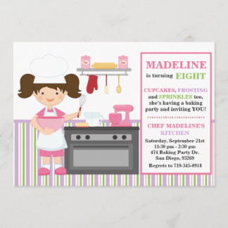 Baking Birthday Party Invitation Brown Hair