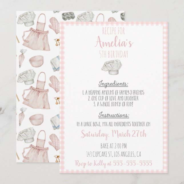 Baking Birthday Theme Invitation Girls Bday (Front/Back)