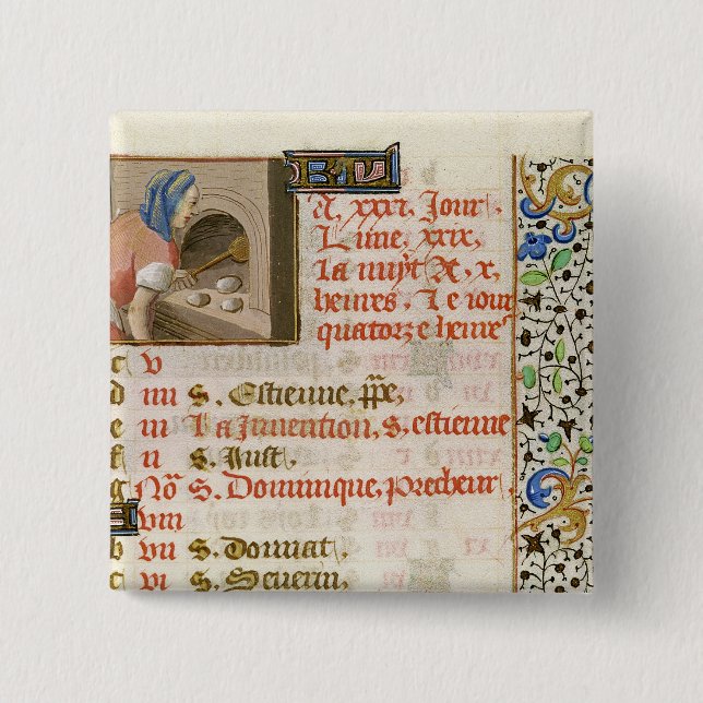 Baking Bread, from a Book of Hours 15 Cm Square Badge (Front)