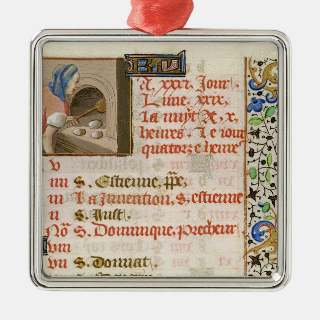 Baking Bread, from a Book of Hours Metal Tree Decoration (Front)