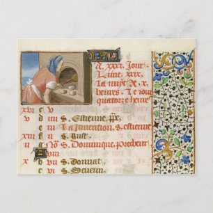 Baking Bread, from a Book of Hours Postcard
