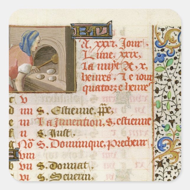 Baking Bread, from a Book of Hours Square Sticker (Front)