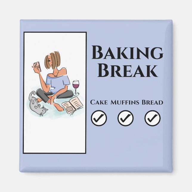 Baking Break Relaxing Lady Wine Cat & Cellphone Magnet (Front)