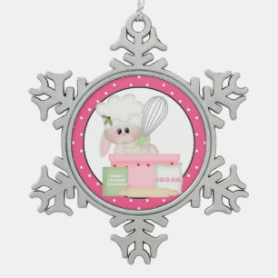 Baking Bunny Christmas pewter snowflake ornament