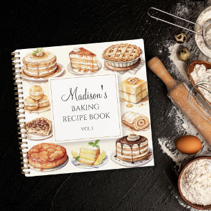Baking Cake Watercolor Recipe Cookbook Notebook