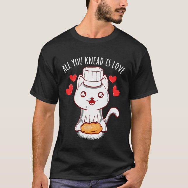 Baking Cat Kneading Dough Kitchen T-Shirt (Front)
