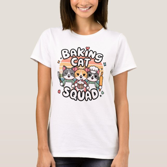 Baking Cat Squad with Cute Retro Design T-Shirt (Front)