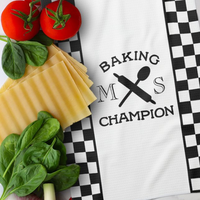 Baking Champion Monogram Chef Check Hand Towel (Creator Uploaded)