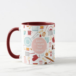 Baking Cheaper Than Therapy Funny Kitchen Pink Mug