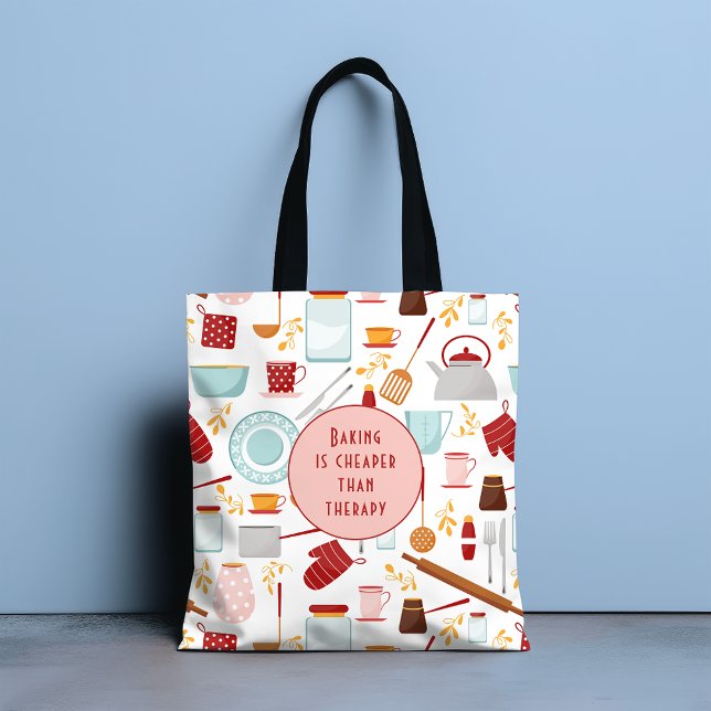 Baking Cheaper Than Therapy Funny Kitchen Pink Tote Bag (Creator Uploaded)