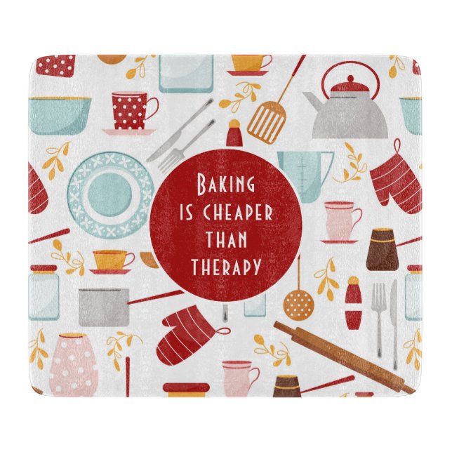 Baking Cheaper Than Therapy Funny Kitchen Red Cutting Board (Front)
