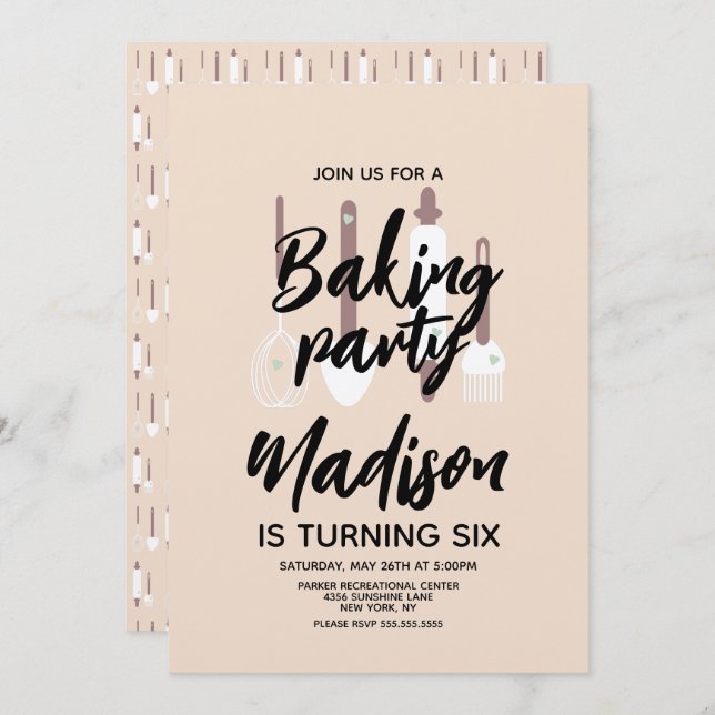 Baking Chef Baker Birthday Party Tan Invitation (Front/Back)