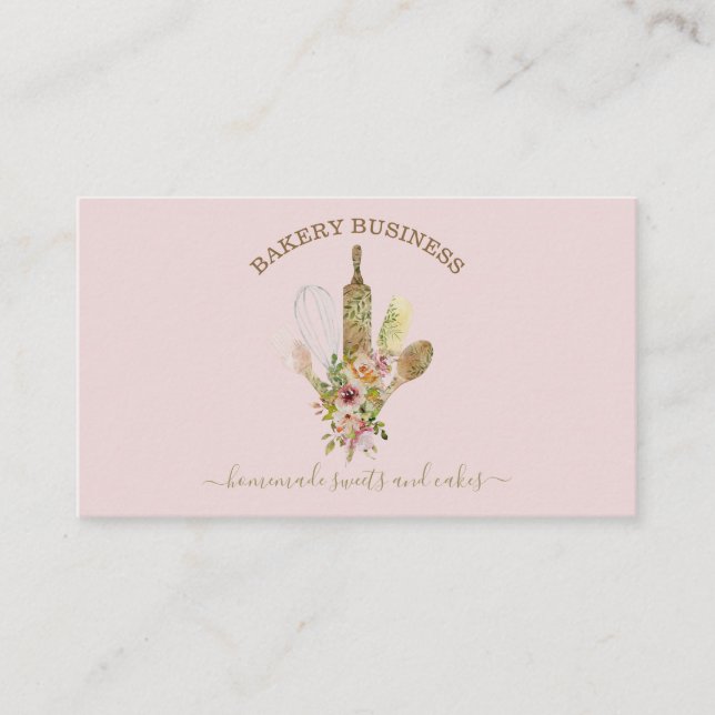 Baking chef logo rustic floral homemade foods business card (Front)