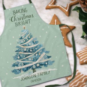 Baking Christmas Bright Family Name Tree And Stars Apron