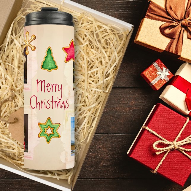 Baking Cookies 4 Photo Collage Coral Christmas  Thermal Tumbler (Creator Uploaded)