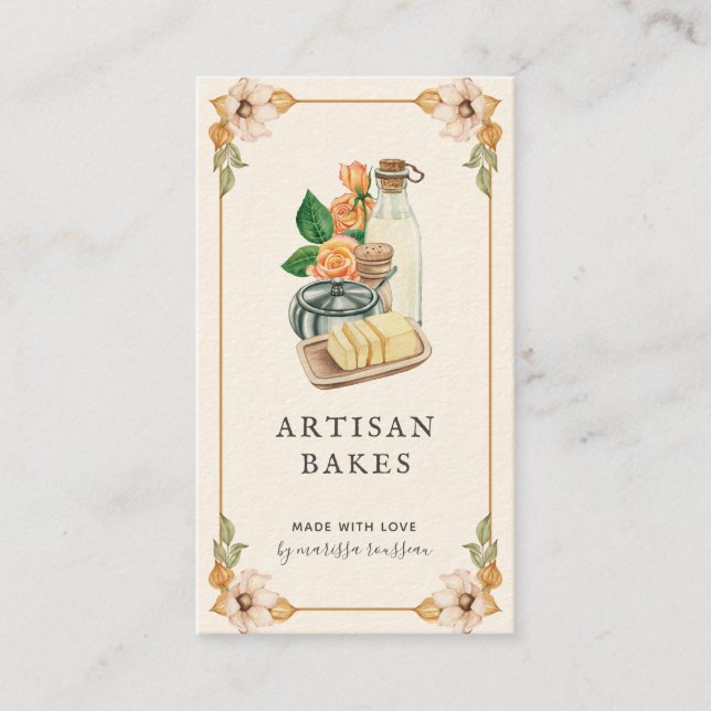 Baking & Cooking Ingredients Watercolor Bakery  Bu Business Card (Front)