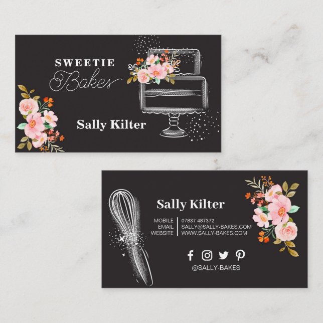 Baking & Cooking Utensil Black Cakes Bakes Business Card (Front/Back)