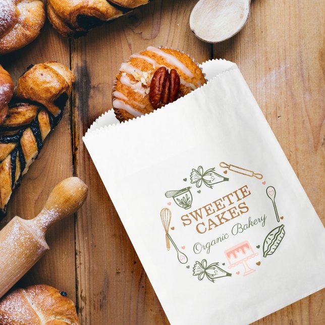 Baking & Cooking Utensil Pink & Olive Green Bakery Favour Bags (Creator Uploaded)