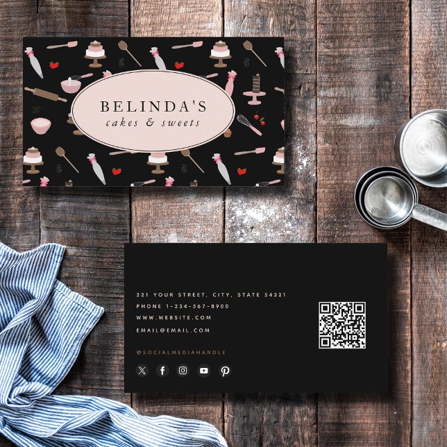 Baking & Cooking Utensils Bakery Cooking QR Code Business Card (Baking & Cooking Utensils Bakery Cooking QR Code Business Card)