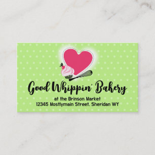 baking cupcake whisk heart business card green