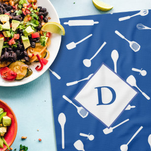 Baking Dad Monogram Blue Kitchen Towel