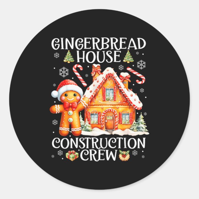 Baking Gingerbread House Construction Crew Christm Classic Round Sticker (Front)