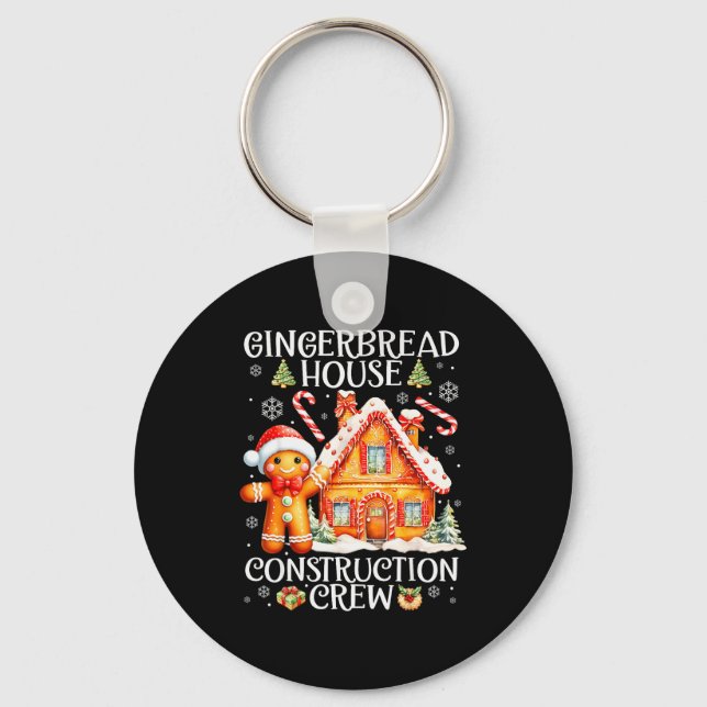 Baking Gingerbread House Construction Crew Christm Key Ring (Front)