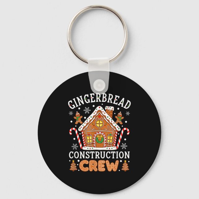 Baking Gingerbread House Construction Crew Christm Key Ring (Front)