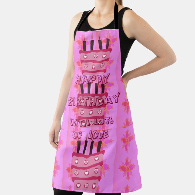 Baking Happy Birthday Cakes with Love Print Apron (Insitu)