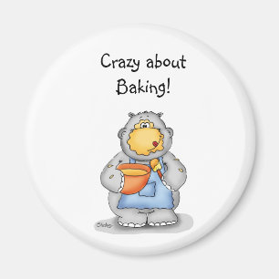 Baking Hippo eating dough - Personalise with name Magnet