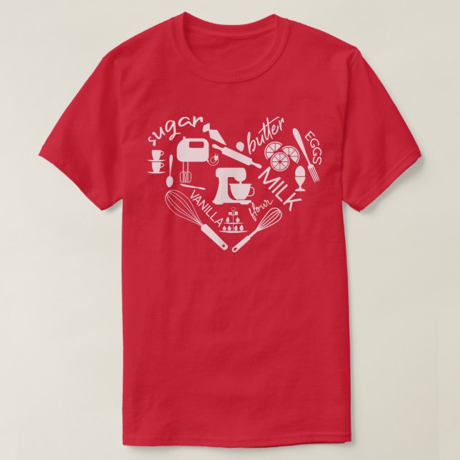Baking Ingredients and Utensils Heart Pastry Baker T-Shirt (Design Front)