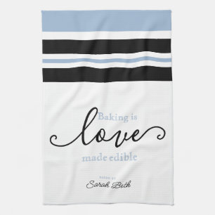 Baking is Love Made Edible Classy Script Striped Tea Towel