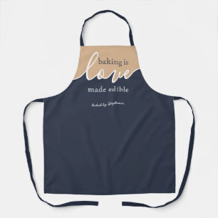 Baking is Love made Edible NAVY & TAN Script Apron