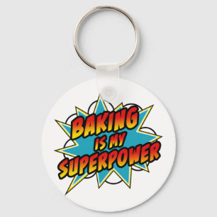 Baking Is My Superpower Funny Retro Comic Baking Key Ring
