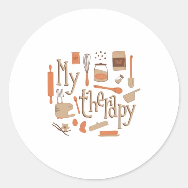 BAKING IS MY THERAPY CLASSIC ROUND STICKER (Front)
