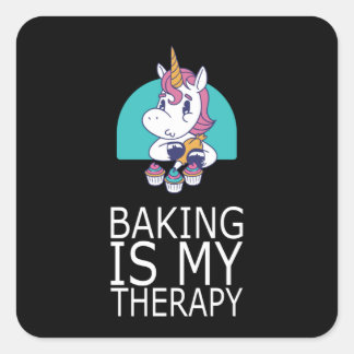 Baking Is My Therapy Funny Cake Decorator Square Sticker