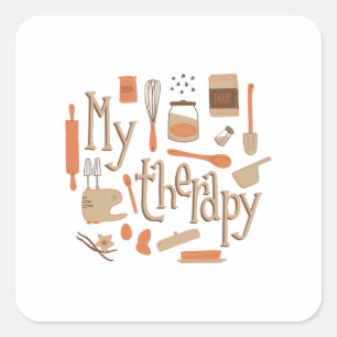 BAKING IS MY THERAPY SQUARE STICKER