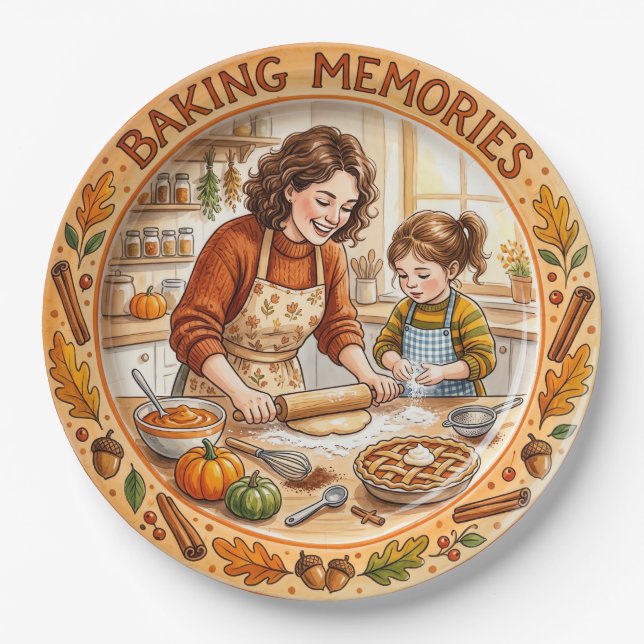 ​"Baking Memories" Thanksgiving Baking Paper Plate (Front)