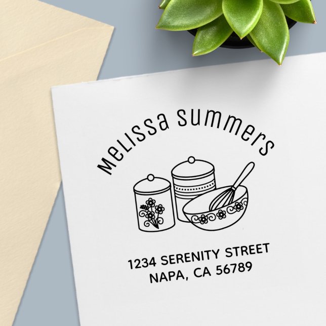 Baking - Mixing Bowl, Whisker Arch Address Self-inking Stamp (Creator Uploaded)