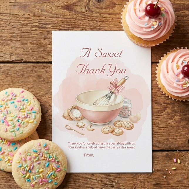 Baking Party Birthday Girls | Elegant Soft Pastel Thank You Card (Creator Uploaded)