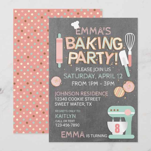 Baking Party Cookie Letters Birthday Invitation (Front/Back)