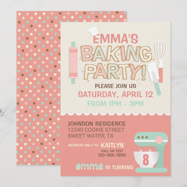Baking Party Cookie Letters Birthday Invitation (Front/Back)
