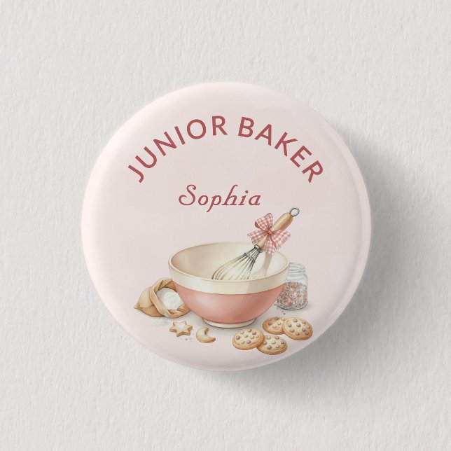Baking Party Girls Birthday Elegant Bowl & Whisk 3 Cm Round Badge (Front)
