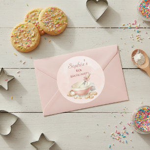 Baking Party Girls Birthday Elegant Bowl & Whisk Classic Round Sticker